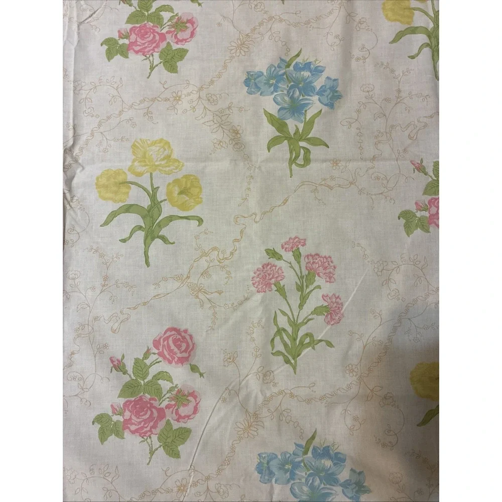 Vtg Wamsutta Queen Flat Sheet Supercale Plus Made in USA Floral Spring Flowers